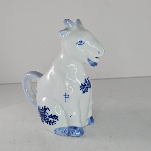 Vintage Ceramic Goat Creamer Blue White Floral Design - Picture 8 of 8
